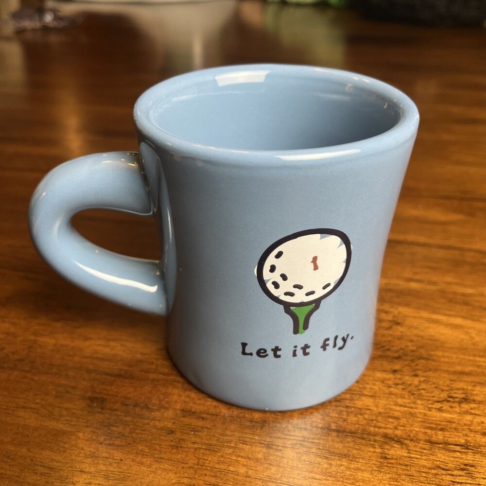 LIFE IS GOOD Thick Diner Style Ceramic Coffee Mug “LET IT FLY” Golf Ball on Tee